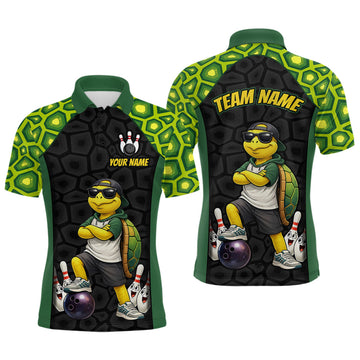 Maxcorners Custom Funny Turtle Bowling League Shirt for Men Green Bowling Jersey Polo & Quater-Zip Bowling Outfit LM1307
