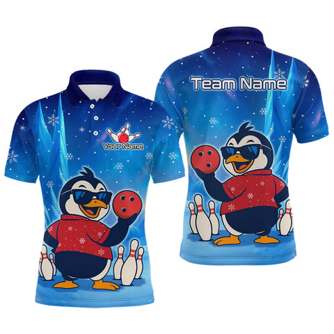 Maxcorners Funny Christmas Penguin Bowling Shirt for Men Custom Bowling Team Jersey Bowling Unisex LM3010