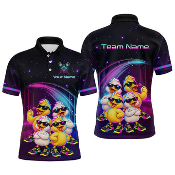 Maxcorners Custom Team of Four Duck Darts Shirt for Men Neon Funny Dart Team Jersey Polo & Quarter-Zip LM0510
