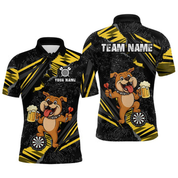 Maxcorners Yellow Funny Bulldog Dart Team Shirt for Men Custom Dart Jersey Dartboard Shirt LM1508