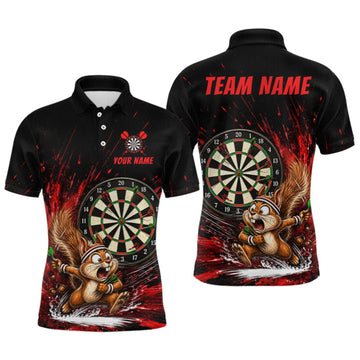 Maxcorners Custom Funny Squirrel Dart Shirts for Men Dart League Jersey Dartboard Shirt Polo & Quarter-Zip LM0409
