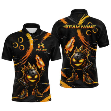 Maxcorners Custom Funny Crown Flames Bowling Shirt for Men Bowling Jersey League LM0409