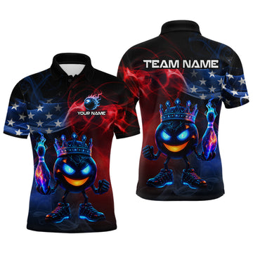 Maxcorners Custom American Flag Bowling Shirt Hero Bowling Ball Pin Polo & 1/4 Zip Bowling Jersey for Men LM2603