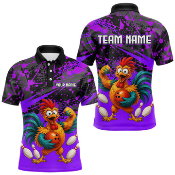 Maxcorners Custom Purple Chicken Bowling Team Shirt Funny Bowling Jersey for Men Polo & Quarter-Zip