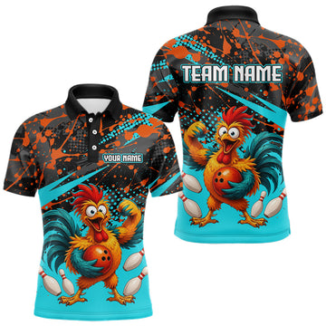 Maxcorners Custom Turquoise Chicken Bowling Team Shirt Funny Bowling Jersey for Men Polo & Quarter-Zip