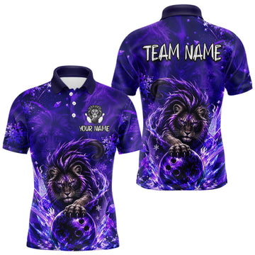 Maxcorners Custom Majestic Lion Bowling Shirt for Men Purple Bowling Team Jersey Bowling Outfit