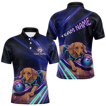 Maxcorners Neon Funny Dachshund Bowling Shirt Custom Bowling Team Jersey for Men Polo & Quarter-Zip Bowling Outfit