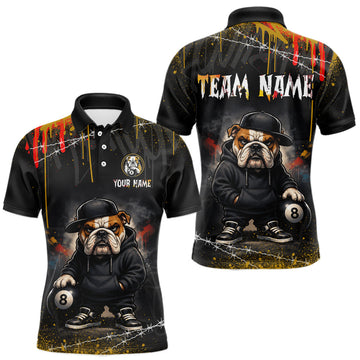 Maxcorners Custom Hip Hop Bulldog 8 Ball Billiards Shirt for Men Funny Pool Team Jersey Billiard Player Gift LM0607