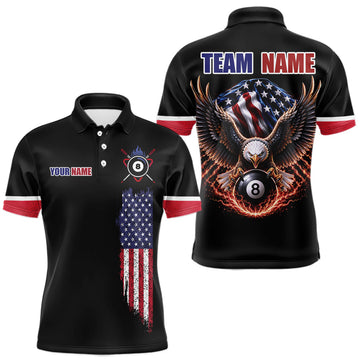 Maxcorners Custom American Flag Black Eagle Billiards Shirt for Men 8 Ball Pool Team Jersey Billiard Gift