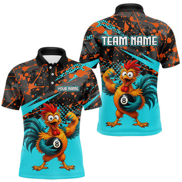 Maxcorners Custom Turquoise Funny Chicken Billiard Shirt, 8 Ball Pool Team Jersey for Men, Polo & 1/4 Zip