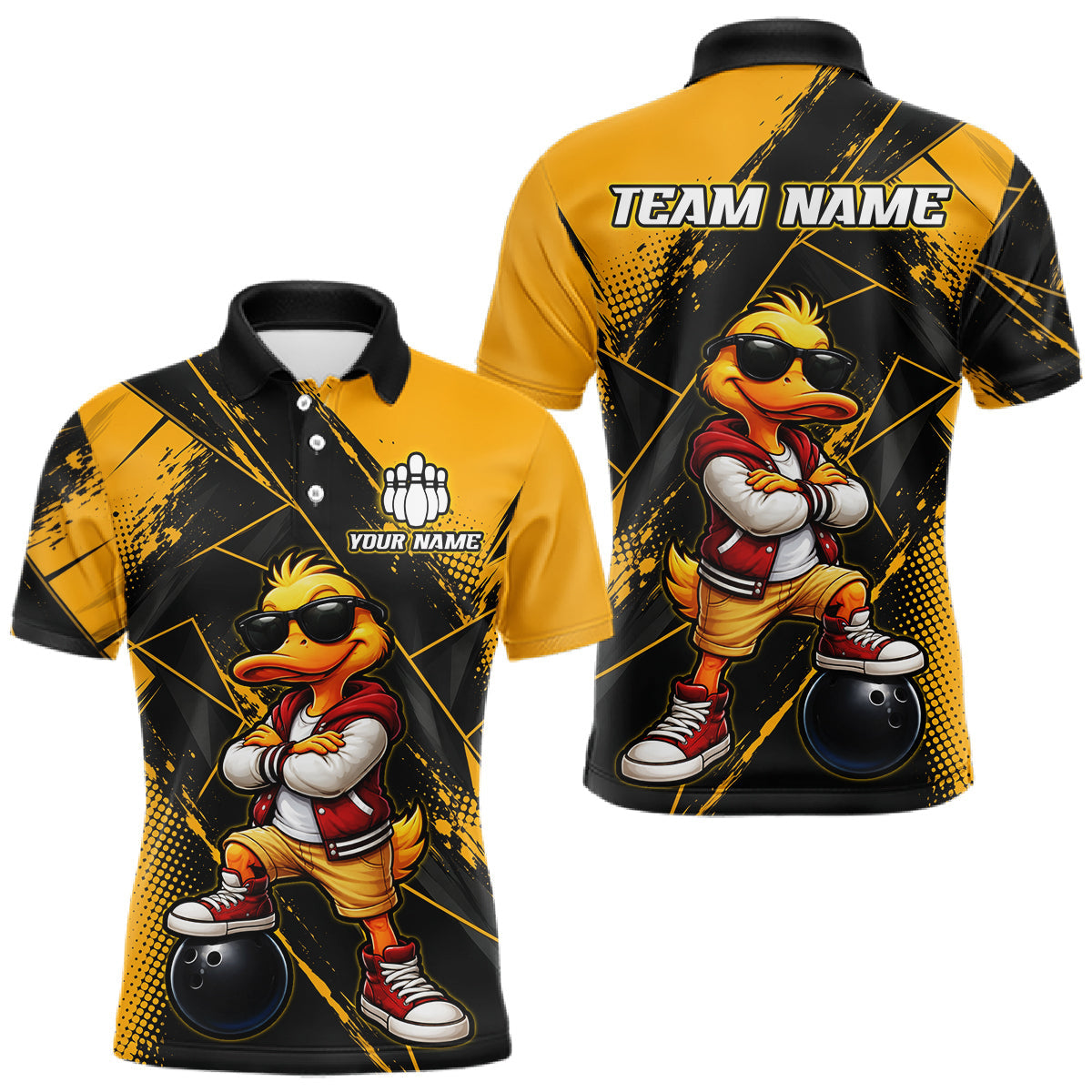 Maxcorners Custom Funny Duck Bowling League Shirts for Men Bowling Team Jersey