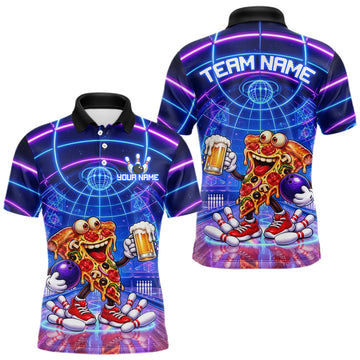 Maxcorners Custom Funny Pizza Bowling Team Shirt for Men Neon Bowling Jersey
