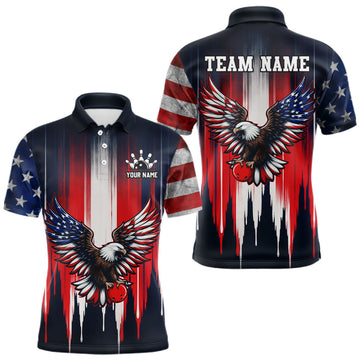 Maxcorners Custom American Flag Eagle Bowling Shirt for Men Patriotic Bowling Jersey Polo & Quarter-Zip Uniform