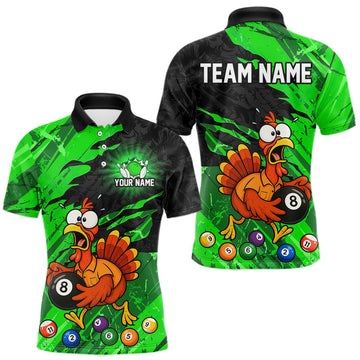Maxcorners Custom Funny Green Turkey 8 Ball Billiard Shirt for Men Pool Team Jersey Polo & Quarter-Zip Pool Outfit LM1307