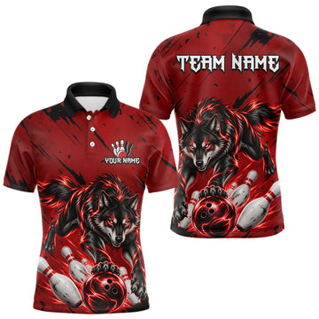 Maxcorners Custom Black and Red Bowling Shirt for Men Wolf Bowling Jersey for Team Bowling Outfit