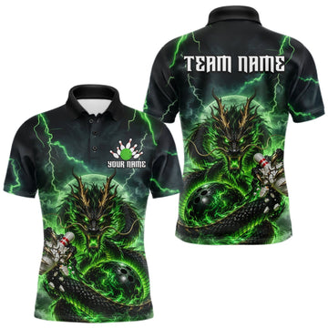 Maxcorners Green Thunder Lightning Dragon Bowling Shirt for Men Custom Team Bowling Jersey Polo & Quarter-Zip LM1910