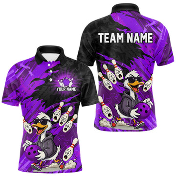 Maxcorners Purple Funny Duck Bowling Shirt for Men Custom Bowling Team Jersey Bowling League Polo & Quarter-Zip