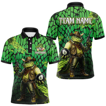 Maxcorners Custom Green Crocodile 8 Ball Billiard Shirt for Men Pool Shirt Billiard Jersey