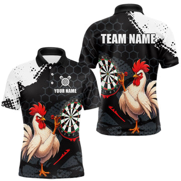 Maxcorners Custom Black & White Funny Chicken Dart Shirt for Men Dart Team Jersey Dartboard Outfit LM1508
