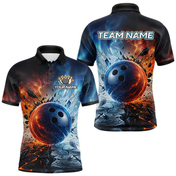 Maxcorners Custom Fire & Ice Bowling Shirt Bowling Team Jersey for Men Polo & 1/4-Zip LM1508
