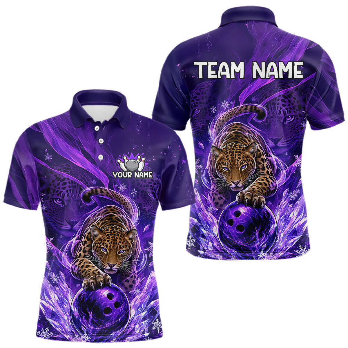 Maxcorners Custom Leopard Bowling Team Shirt for Men Purple Bowling Jersey
