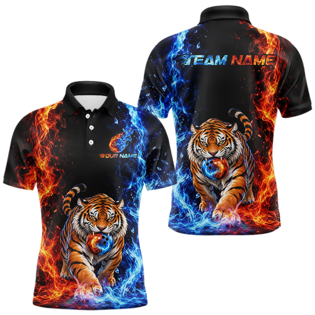Maxcorners Custom Tiger Bowling Team Shirt for Men Orange & Blue Bowling Jersey