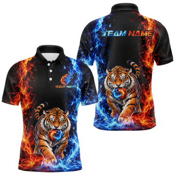 Maxcorners Custom Tiger Bowling Team Shirt for Men Orange & Blue Bowling Jersey