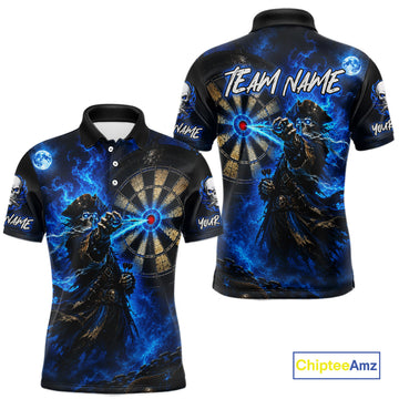 Maxcorners Custom Skeleton Pirate Dart Shirt for Men Turquoise Dart Jersey Polo & Quarter-Zip LM1508