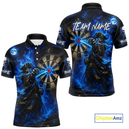 Maxcorners Custom Skeleton Pirate Dart Shirt for Men Turquoise Dart Jersey Polo & Quarter-Zip LM1508
