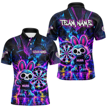 Maxcorners Custom Neon Skull Bunny Dart Shirt for Men Dart League Jersey Polo & 1/4-Zip
