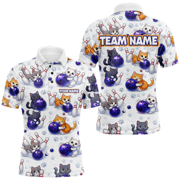 Maxcorners Custom Funny Cat Pattern Bowling Shirt Bowling Jersey League Polo & 1/4 Zip Bowling Team for Men LM1903