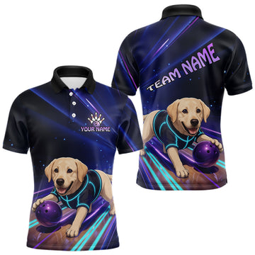 Maxcorners Neon Funny Labrador Retriever Bowling Shirt for Men Custom Bowling Team Jersey Polo & 1/4-Zip LM2704
