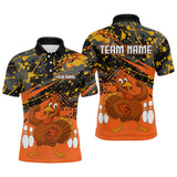 Maxcorners Orange Funny Turkey Bowling Team Shirt for Men Bowling Jersey Thanksgiving Bowling Outfit TU1609
