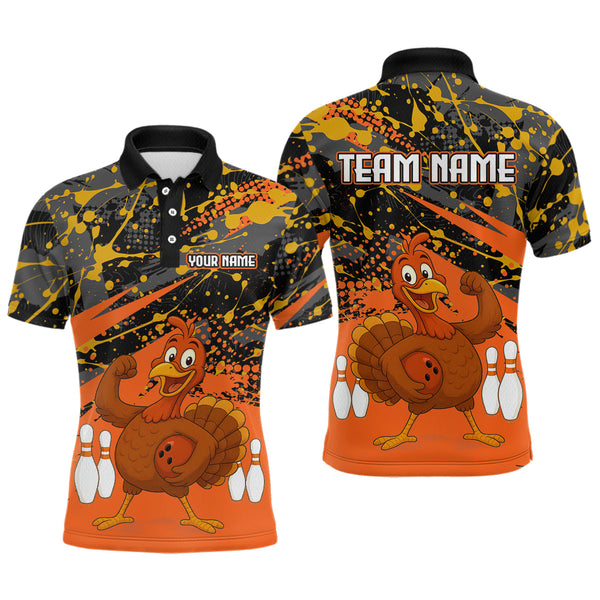 Maxcorners Orange Funny Turkey Bowling Team Shirt for Men Bowling Jersey Thanksgiving Bowling Outfit TU1609