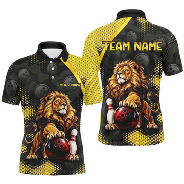 Maxcorners Custom Black & Yellow Lion Bowling Shirt for Men Bowling Team Jersey Polo & 1/4-Zip LM1910