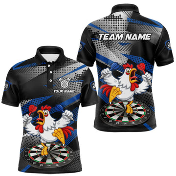Maxcorners Custom Blue Funny Chicken Dart Shirt for Men Dartboard Team Jersey Polo & Quarter-Zip LM1508