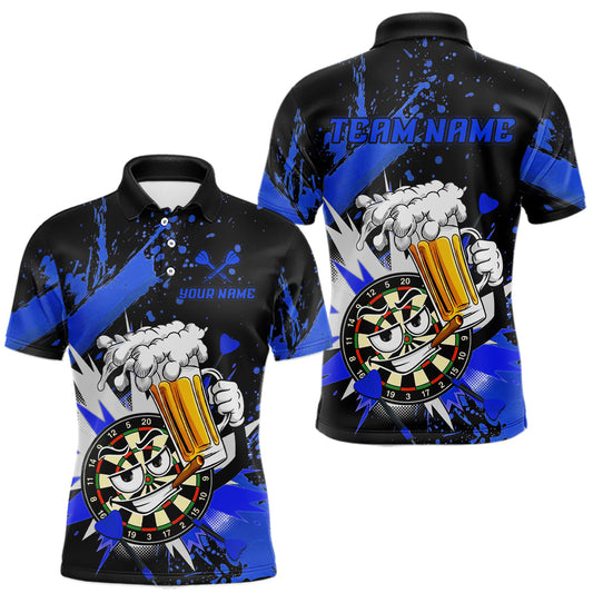 Maxcorners Funny Blue Beer Dartboard Team Shirt for Men Custom Dart Jersey Polo & Quarter-Zip Dart Outfit LM0607