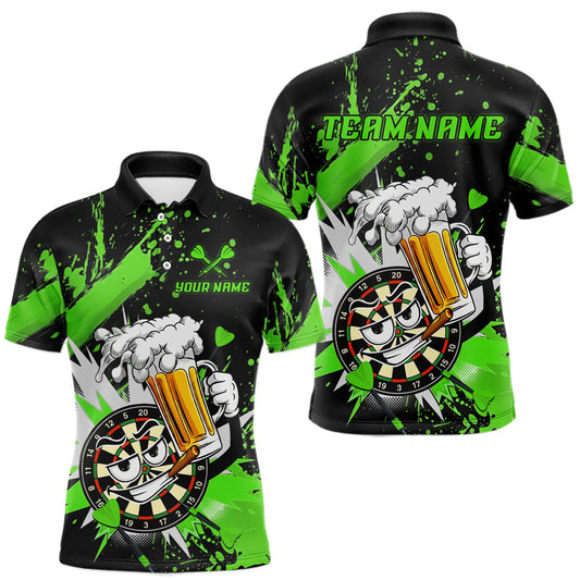 Maxcorners Funny Green Beer Dartboard Team Shirt for Men Custom Dart Jersey Polo & Quarter-Zip Dart Outfit LM0607