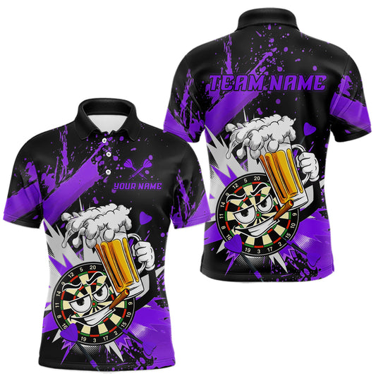 Maxcorners Funny Purple Beer Dartboard Team Shirt for Men Custom Dart Jersey Polo & Quarter-Zip Dart Outfit LM0607