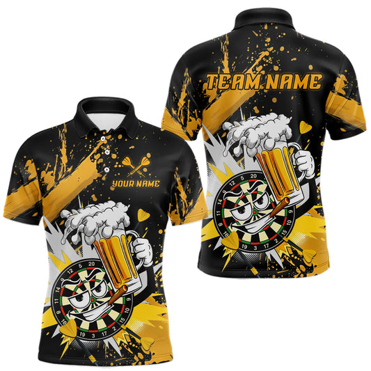 Maxcorners Funny Yellow Beer Dartboard Team Shirt for Men Custom Dart Jersey Polo & Quarter-Zip Dart Outfit LM0607