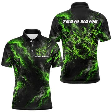 Maxcorners Custom Green Bowling Team Shirt for Men Bowling League Jersey Polo & 1/4-Zip
