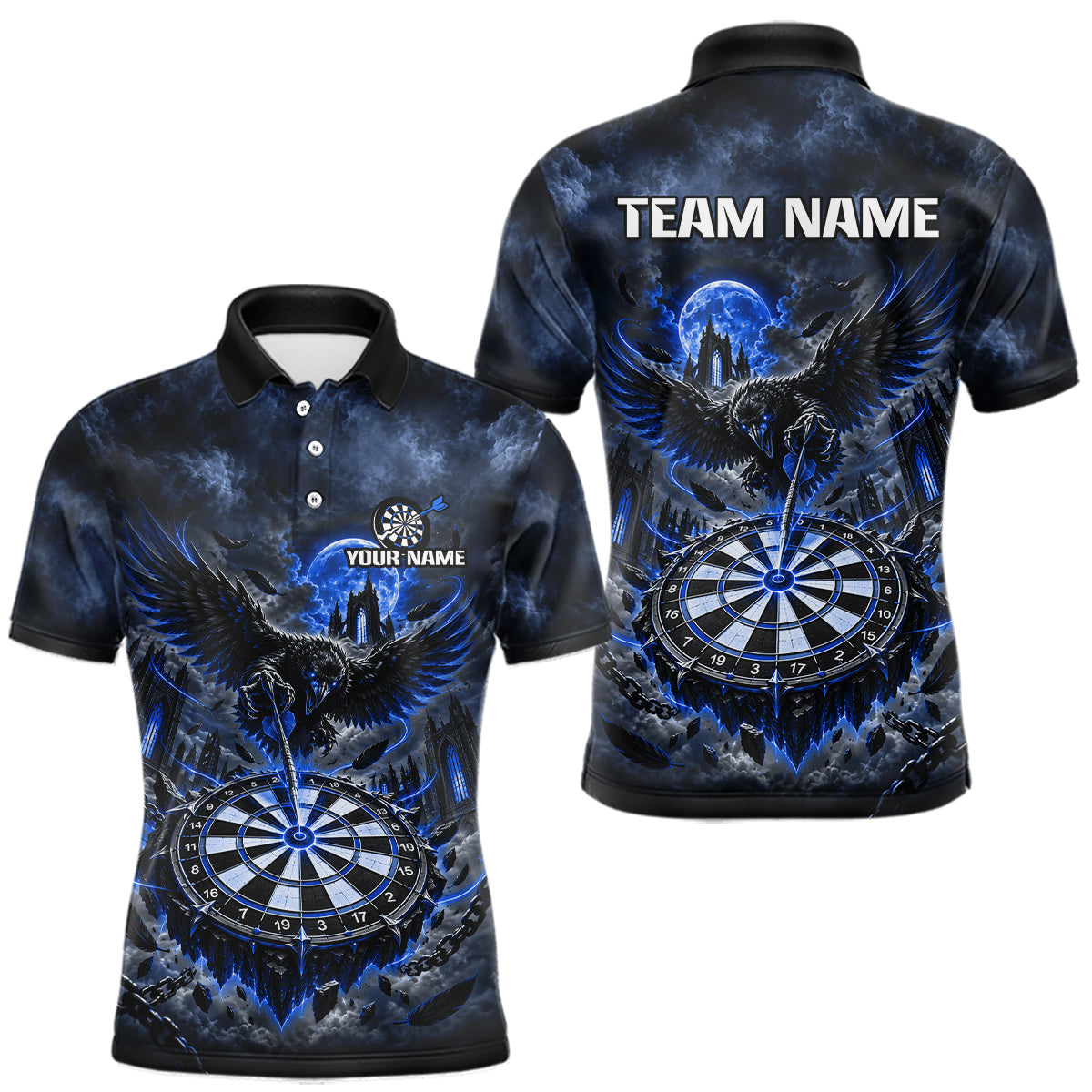 Maxcorners Custom Blue Raven Dart Shirt Moon Gothic Dart Team Jersey for Men
