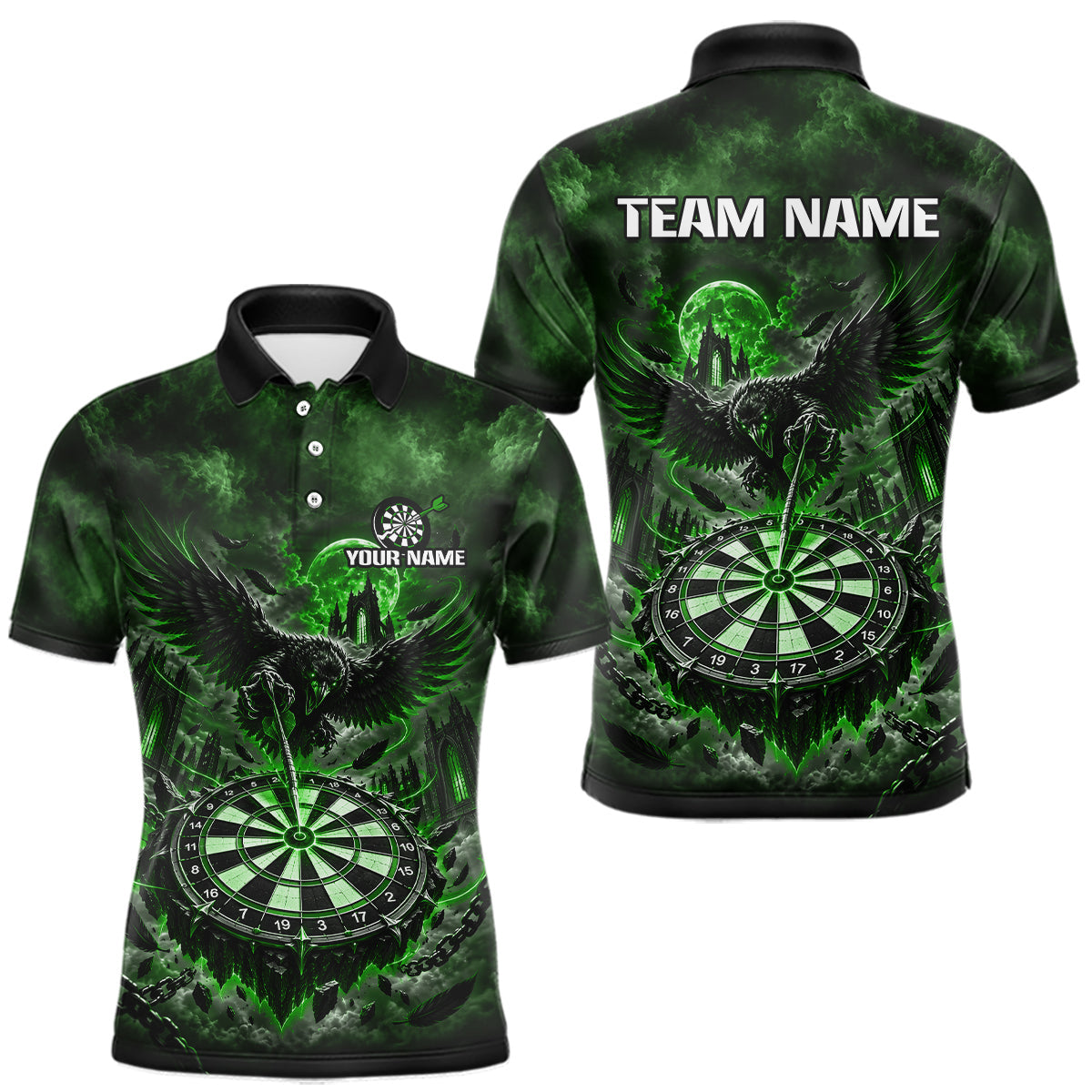 Maxcorners Custom Green Raven Dart Shirt Moon Gothic Dart Team Jersey for Men