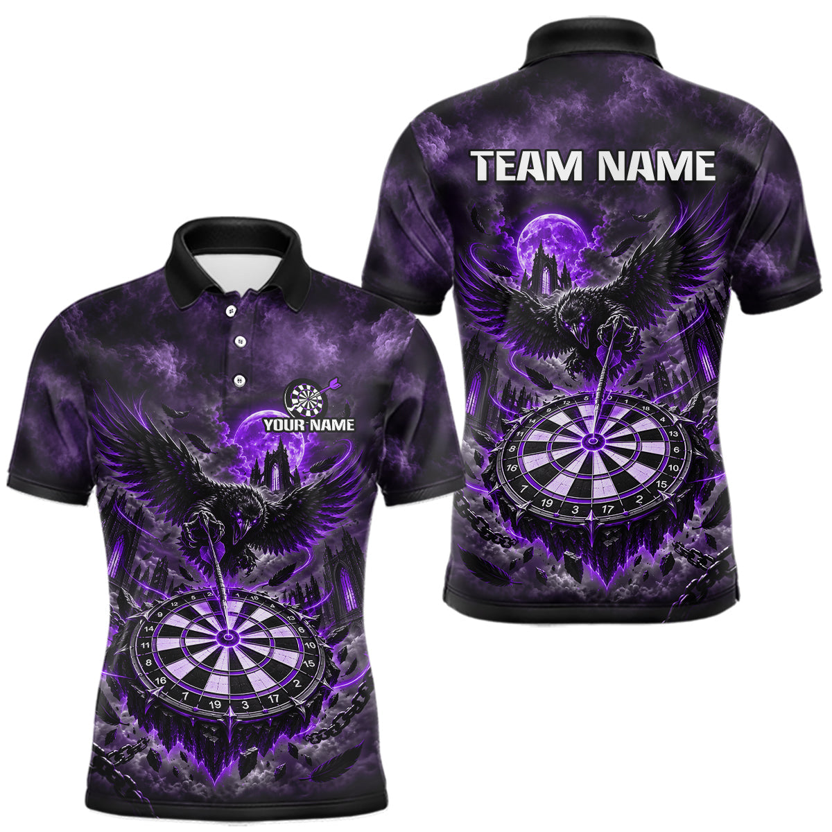 Maxcorners Custom Purple Raven Dart Shirt Moon Gothic Dart Team Jersey for Men