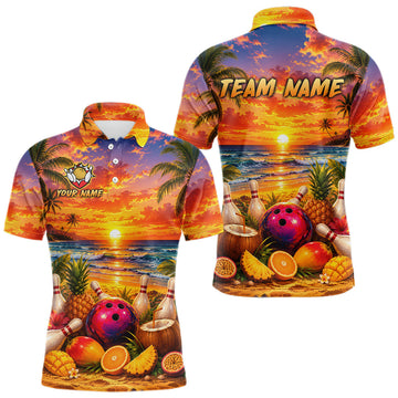 Maxcorners Custom Tropical Beach Sunset Bowling Shirt for Men Bowling Team Jersey Polo & Quarter Zip