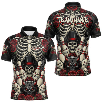 Maxcorners Gothic Skull & Roses Bowling League Jersey, Bone Bowling Shirt for Men, Halloween Gift LM2607