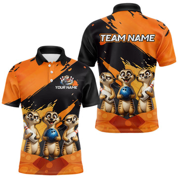 Maxcorners Custom Meerkat Bowling Shirt for Men, Funny Bowling Team Jersey, Polo & Quarter-Zip Bowling Outfit LM2607