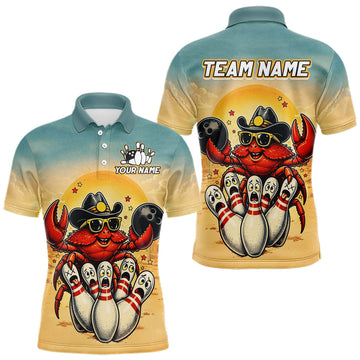Maxcorners Custom Sunset Funny Crab Bowling Team Shirt for Men Bowling Jersey Gift Bowling Outfit LM2306