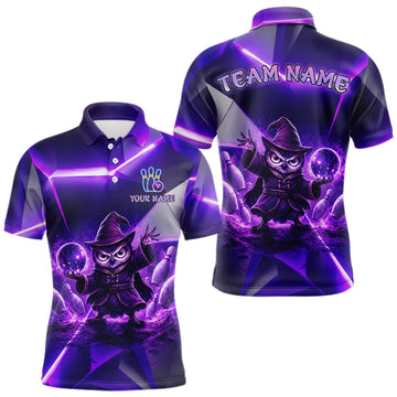 Maxcorners Custom Neon Purple Owl Bowling Shirt for Men Bowling Jersey League Polo & Quarter-Zip