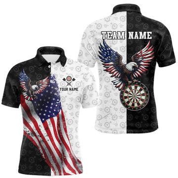 Maxcorners Black & White Dart Shirt American Flag Dart Team Jersey for Men Eagle Dart Shirts Dartboard Jersey